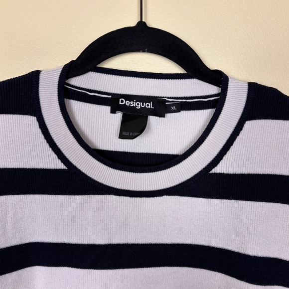 NWOT DESIGUAL Asymmetric Stripe Sweatshirt White Navy Size Large Casual Workwear - Picture 5 of 12